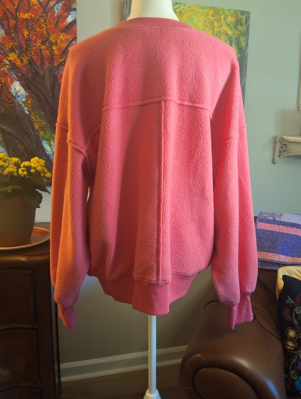 Time and Tru Coral Pink Crewneck Plush Sweatshirt - Picture 5 of 6